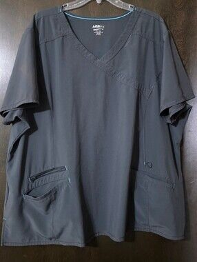 Scrubstar V-Neck Medical Scrub Top Pewter with Teal Accents Women's Size 3XL